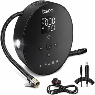 Bson Bluetooth Speaker Inflator is a powerful 4-in-1 multi-function device combining an air pump, Bluetooth speaker, LED lighting, and power bank into one compact, portable unit.