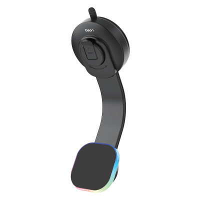 Bson Wireless LED Phone Holder – 15W Fast Wireless Charging, MagSafe Compatible, 360° Rotation, Strong Suction, One-Hand Operation, USB-A to Type-C Cable Included