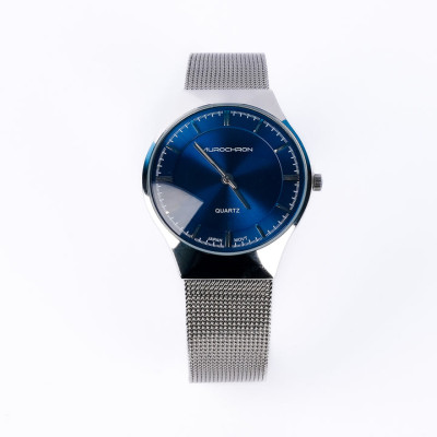 Aurochron Minimalist Quartz Unisex Watch – Blue Sunray Dial – Silver Mesh Strap – Japan Movement