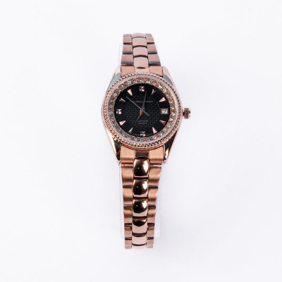 Aurochron Luxury Ladies Watch – Black Dial – Rose Gold Bracelet – Crystal Bezel – Sapphire Quartz