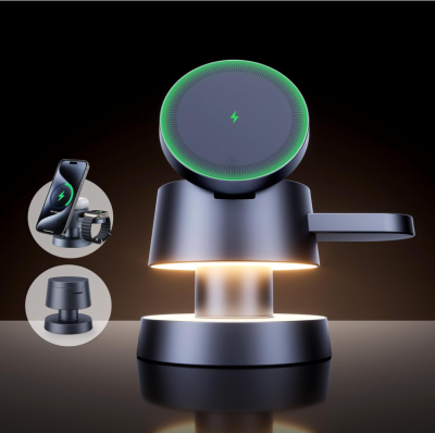 4-in-1 Wireless Charging Station with Night Lamp – MagSafe Magnetic Fast Charger & Multi-Device Stand