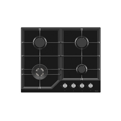 60CM, L TYPE, 4 GAS BURNERS, 1 WOK BURNER, FULL SAFETY, CAST IRON PAN SUPPORT, BLACK GLASS TOP, MADE IN TURKEY - FH-BLG020