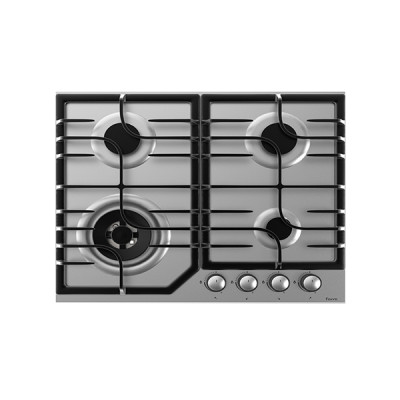 60CM, S TYPE, 4 GAS BURNERS, 1 WOK BURNER, FULL SAFETY, CAST IRON PAN SUPPORT, INOX FINISH - FH-SL001